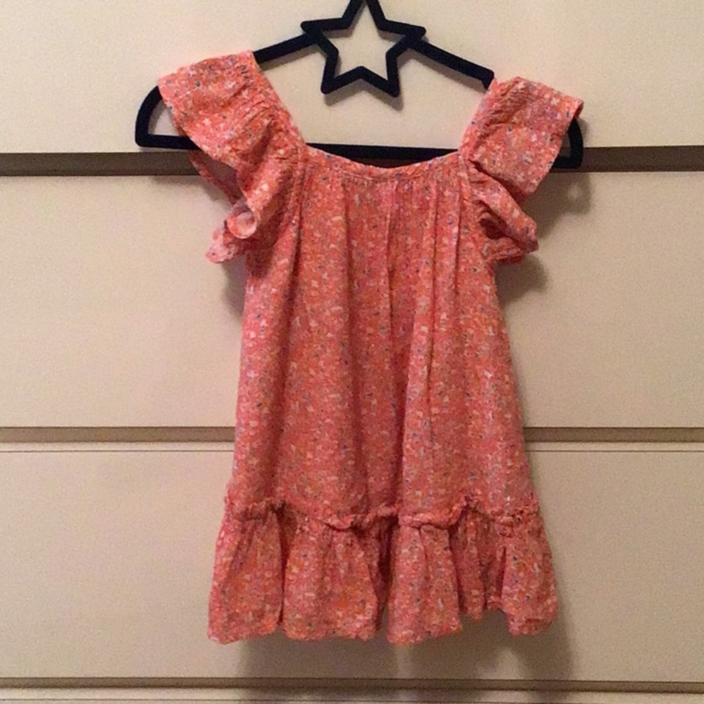 Coral Floral Ruffle Sleeve Dress